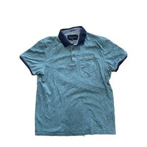 Ted Baker Size 4 Polo Shirt Green Heather Blue Short Sleeves Cotton Argyle Neck